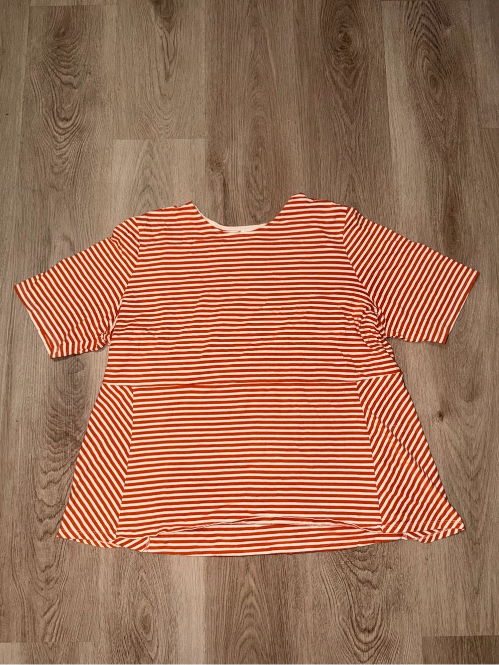 J.Jill Orange & White Stripped Swig Tunic Top| Short Sleeve Casual Blouse | XL